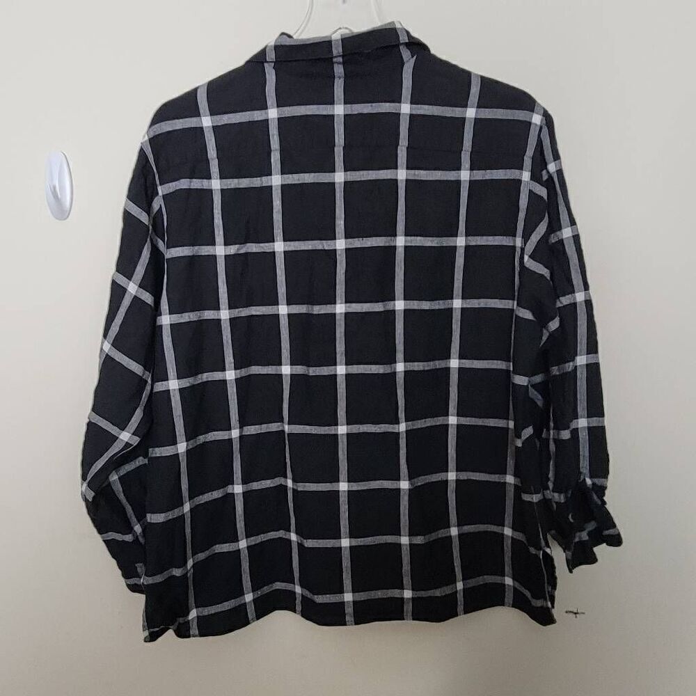 Talbots Petites Irish Linen Size 14 Long Sleeve Black White Windowpane Check Lag - Picture 4 of 4